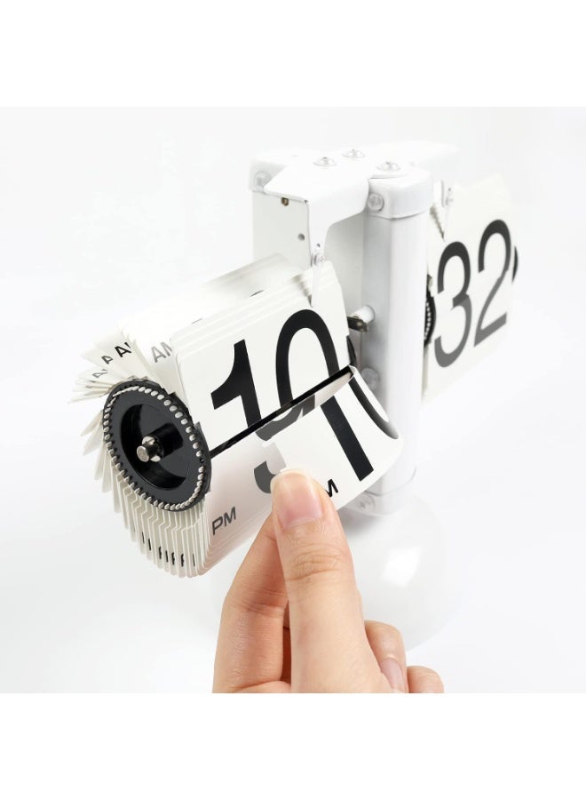 فليب ساعة المكتب (الأبيض) ، تصميم ريترو فينتج السيارات فليب ساعة المكتب ساعة الجدول ساعة عدد كبير من البطارية تعمل المعدات الداخلية ديكور المنزل مثالية للمكتب المنزلي مدرسة فندق مقهى - Image 3